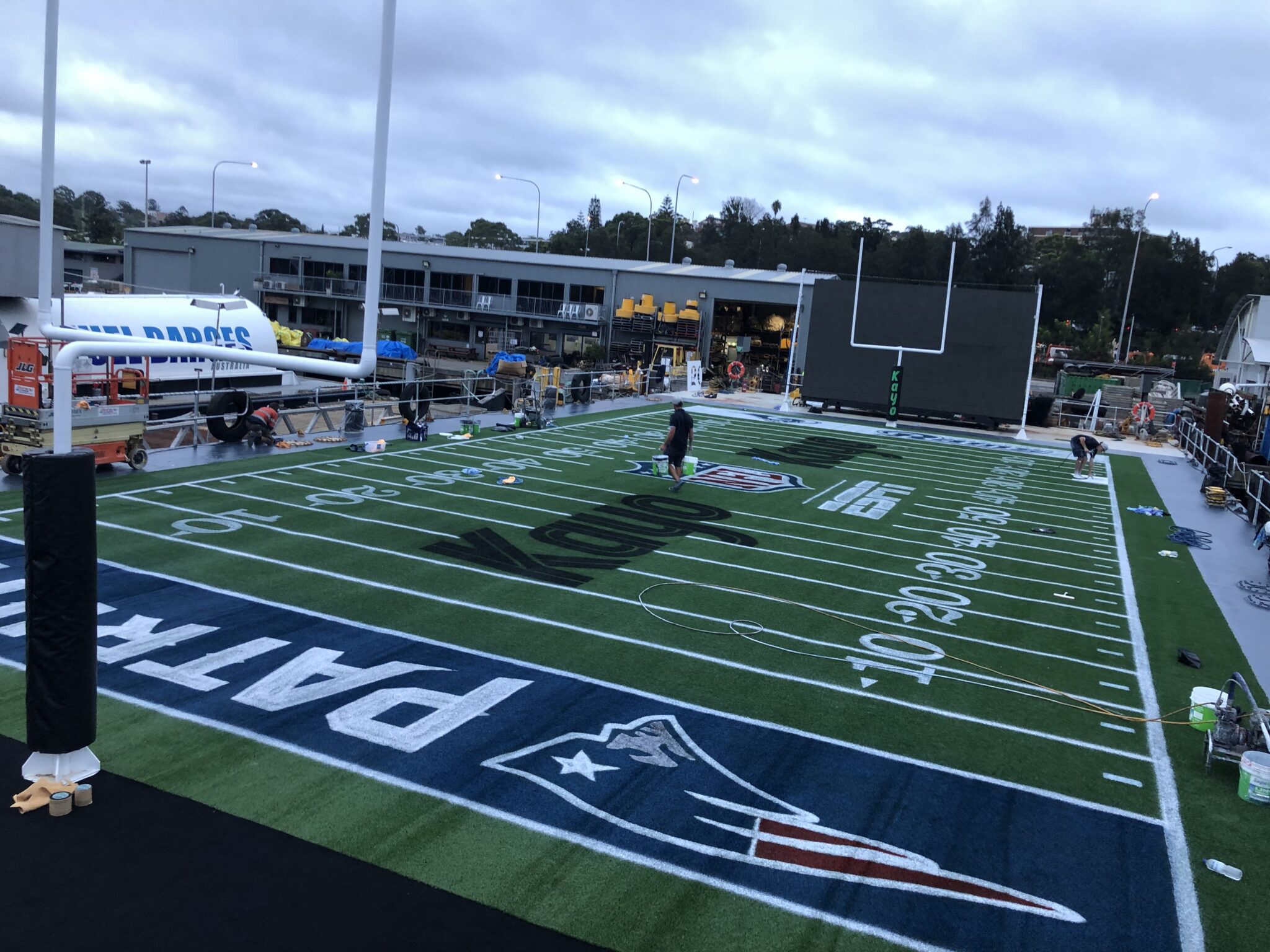 Building a Gridiron field on a barge in Sydney harbour