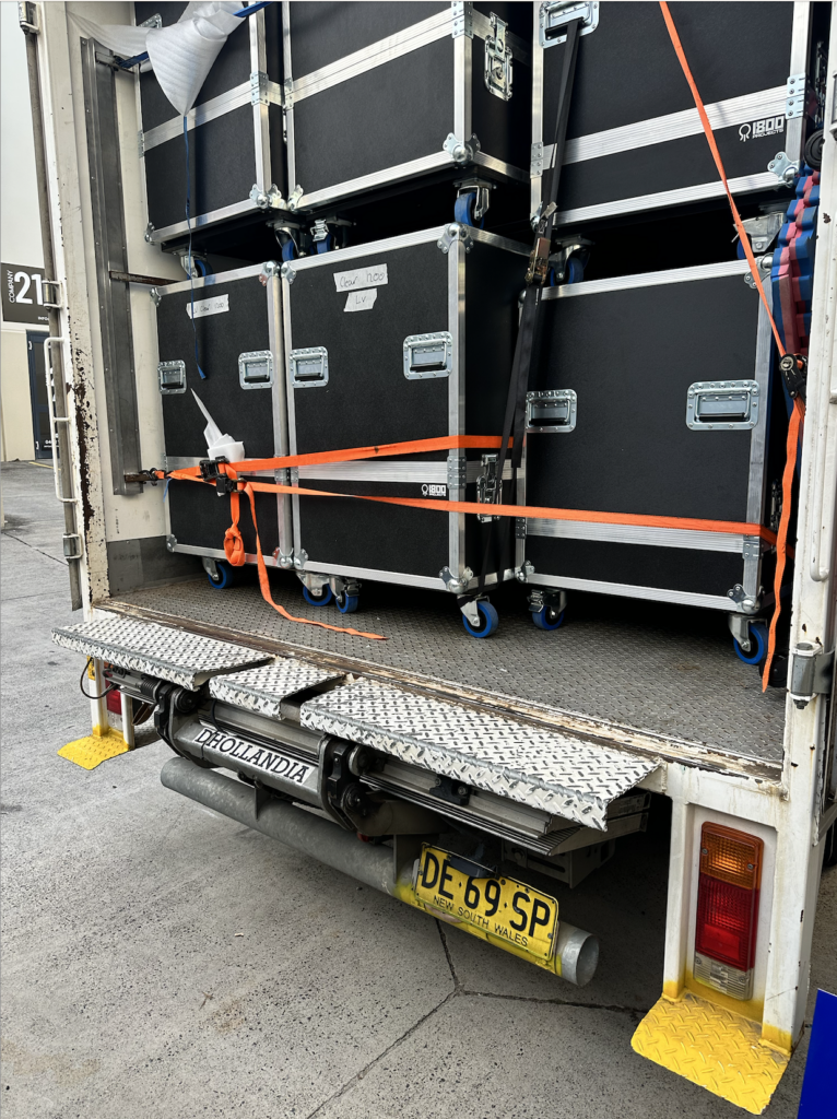 Truck packed with all custom made road cases, ready for delivery in Mlebourne.