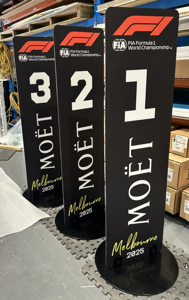 Moet & Chandon 1, 2, 3 signage.