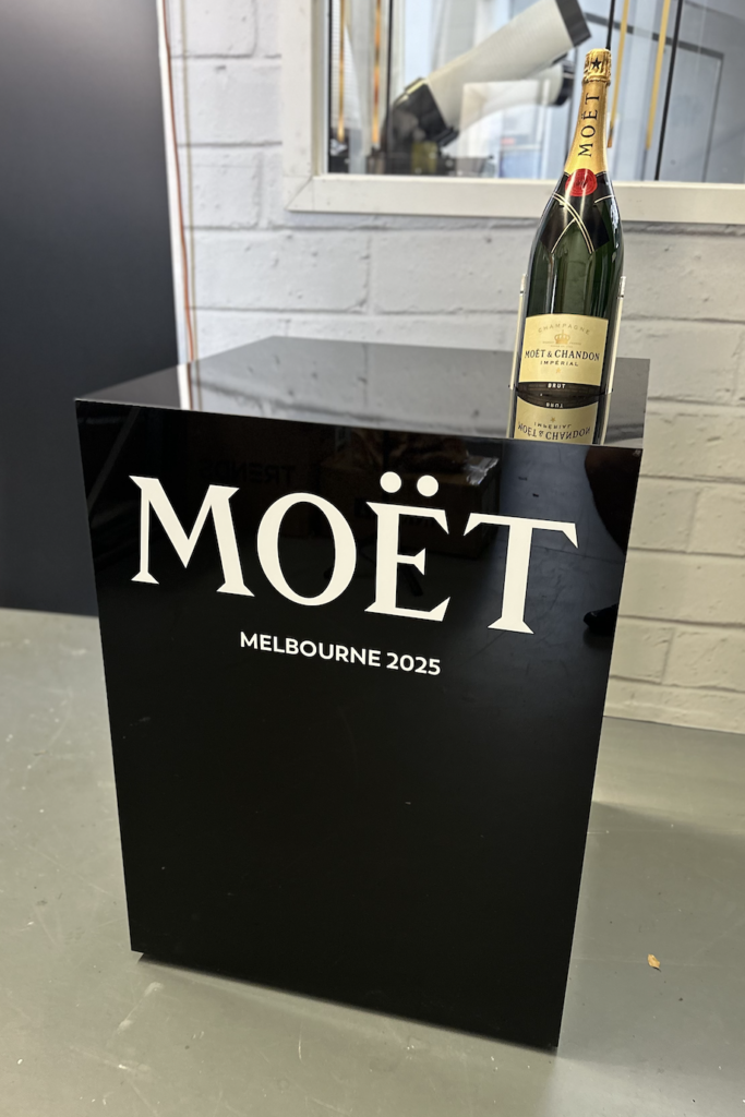 Custom made plinth for jeroboam bottle of Moet & Chandon.